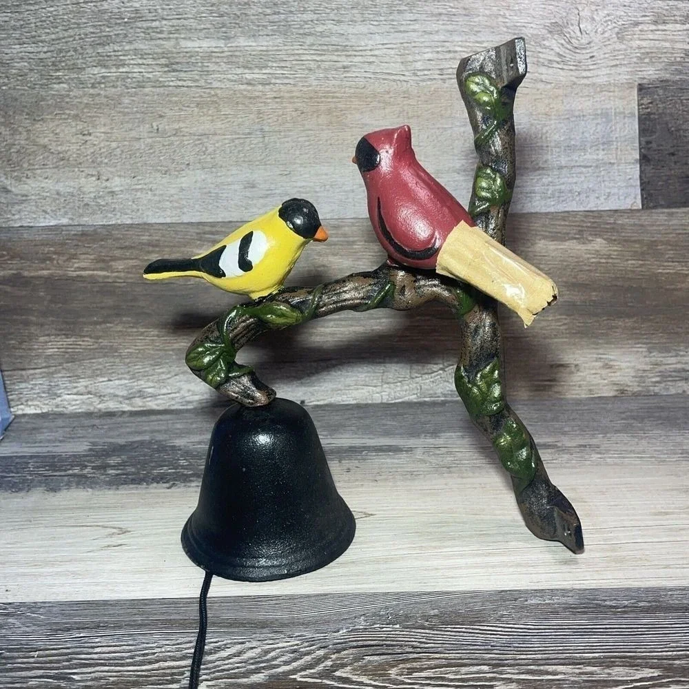 NEW Cast Iron Door Bell TWO Birds Porch Yard Post Fence Farm Barn Outdoor Decor